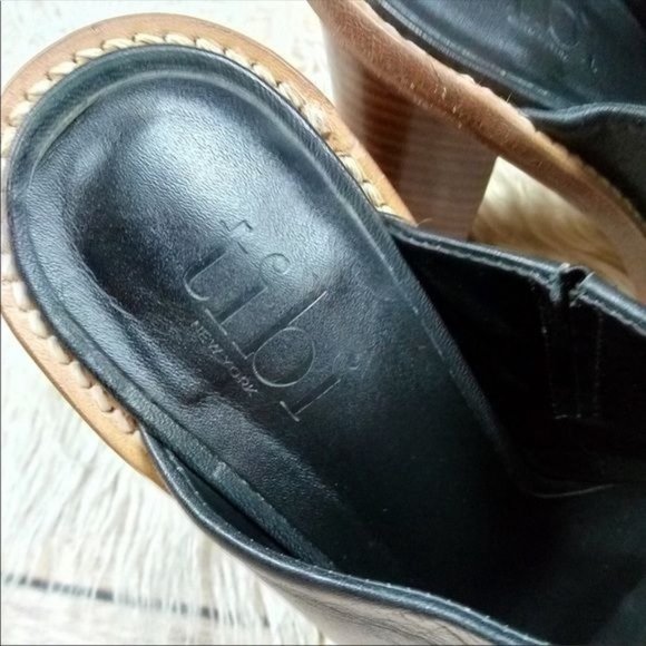 Revolve | Tibi ‘Windsor’ Black Pointed Toe Stacked Heel Smooth Leather Mules - Picture 5 of 8